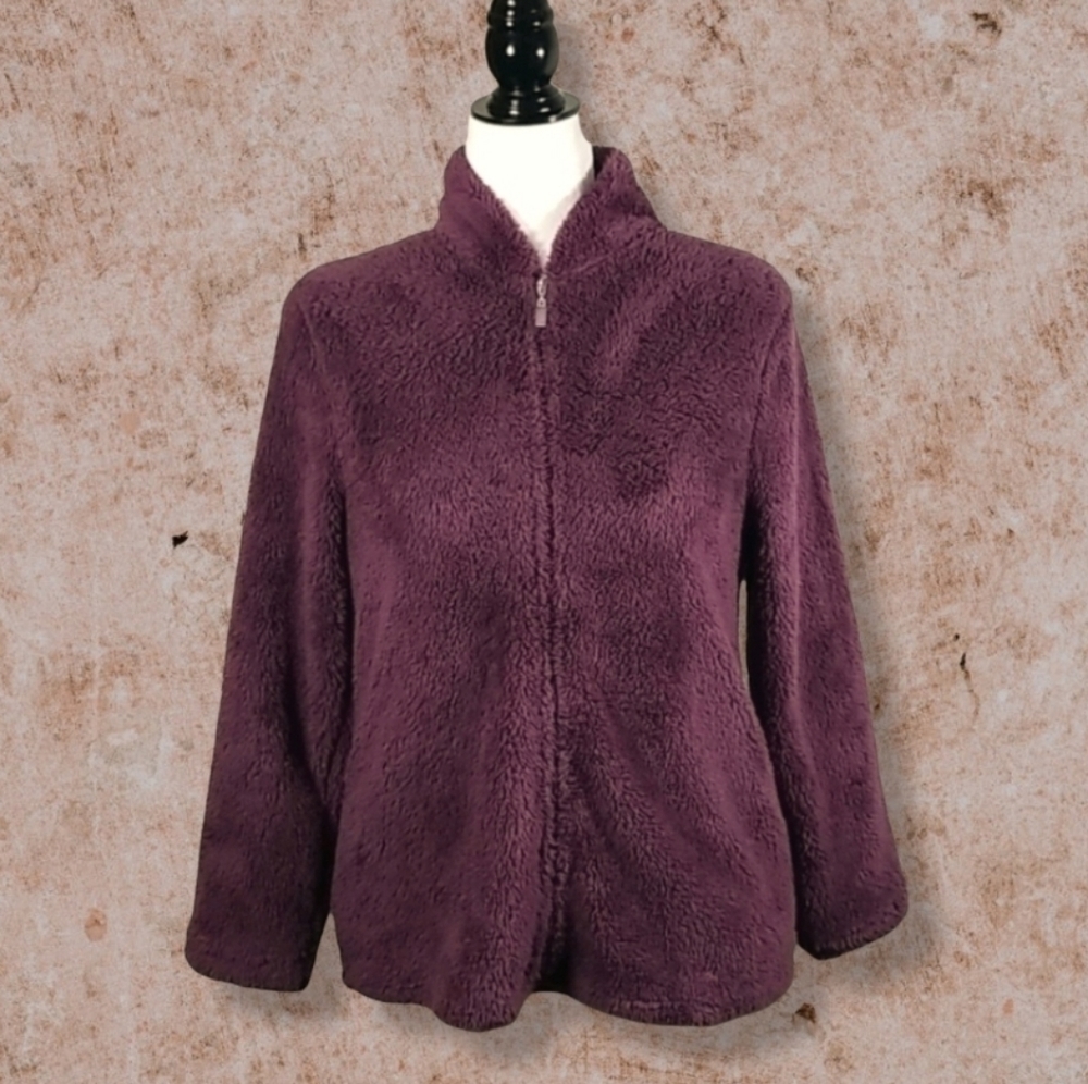 Carole Hochman Fuzzy Zipped Sweater Size S